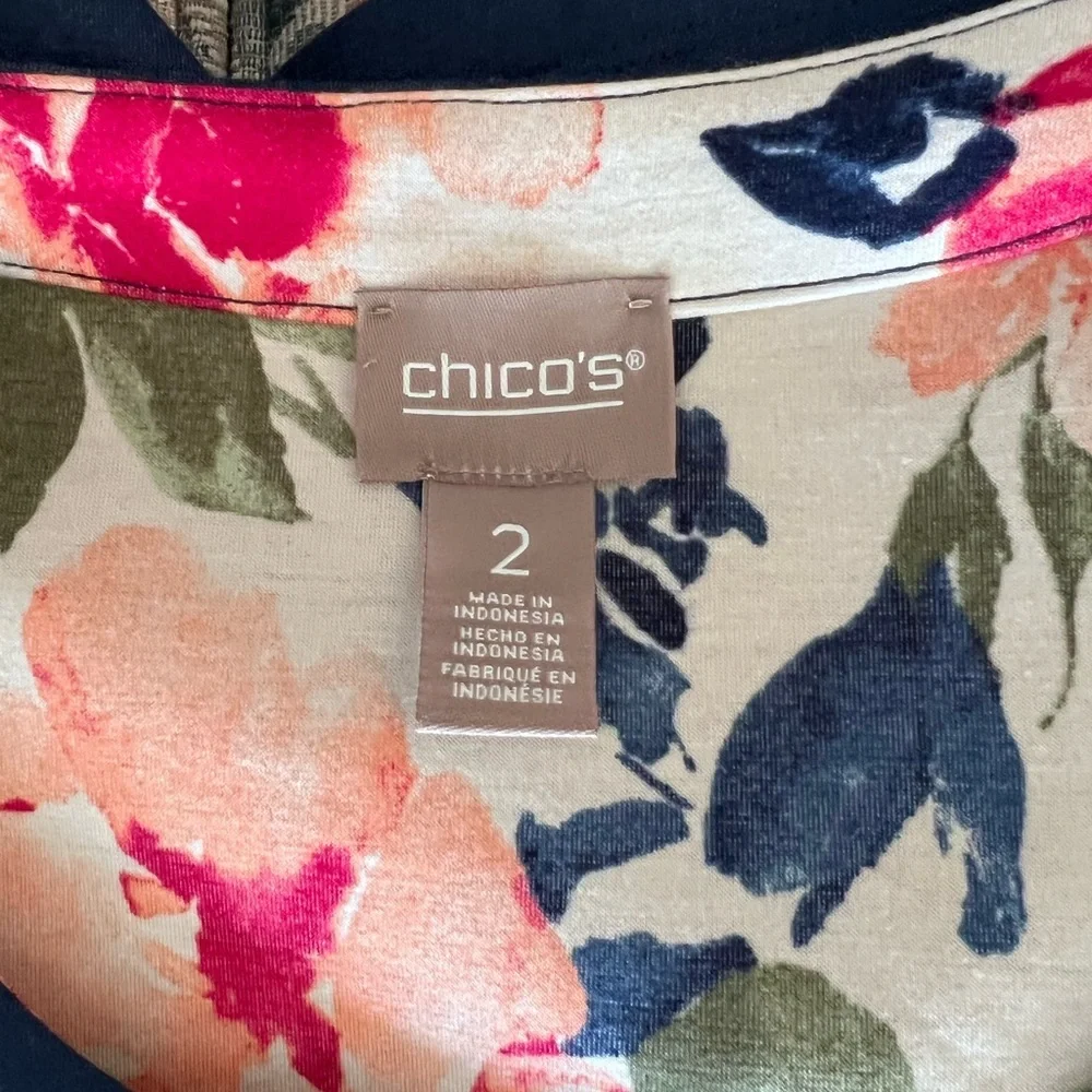 Chico’s blazer blue with floral lining, single button closure size large